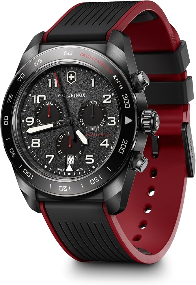 Victorinox Swiss Army Chronograph Black Dial Black and Red Rubber Strap Watch