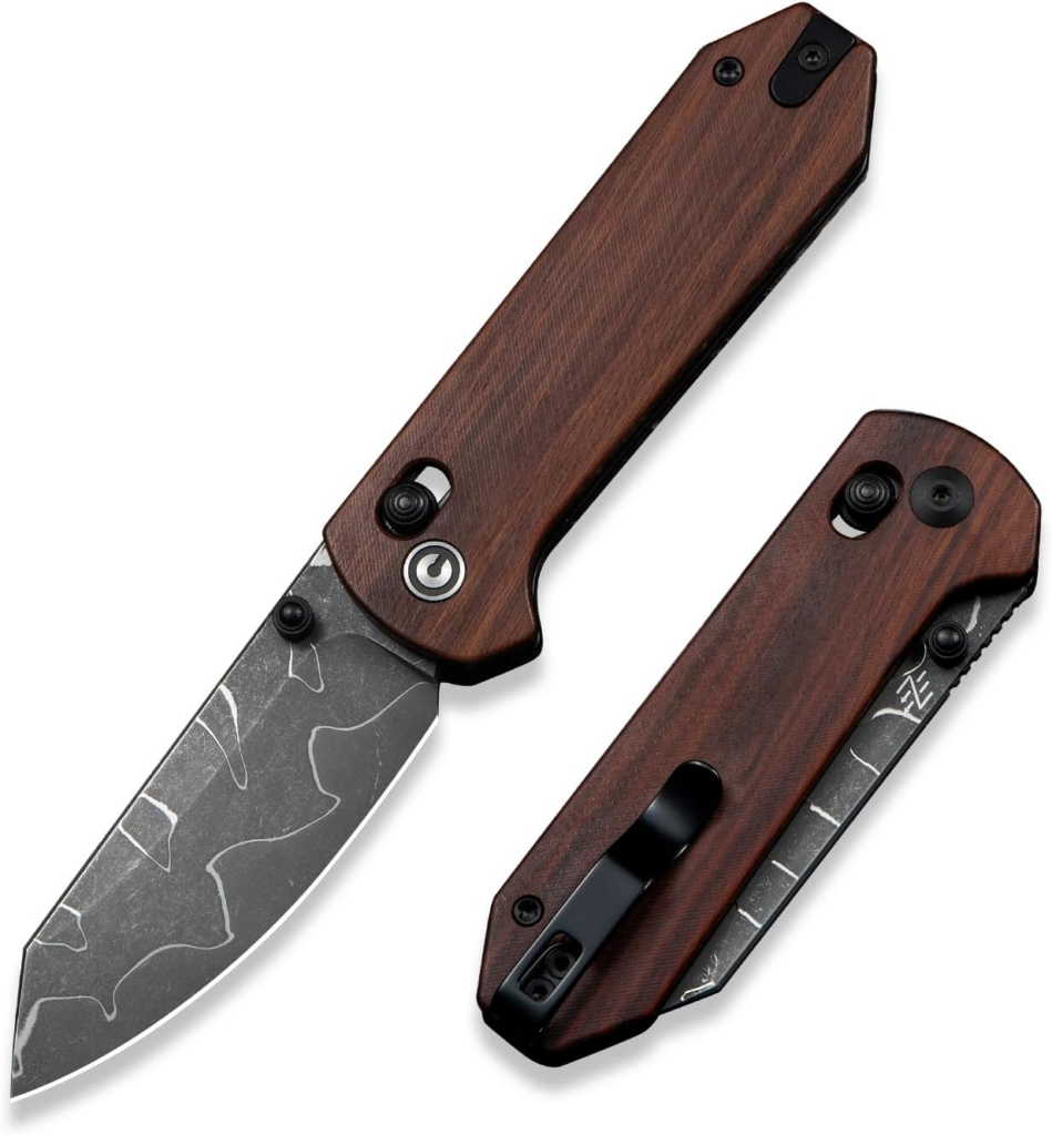 CIVIVI Yonder Folding Pocket Knife Damascus Blade Wood Handle