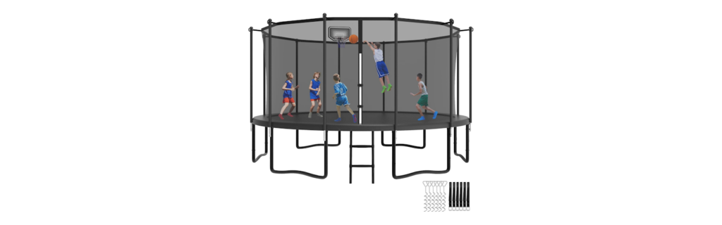 YORIN 16FT Outdoor Trampoline with Basketball Hoop & Enclosure
