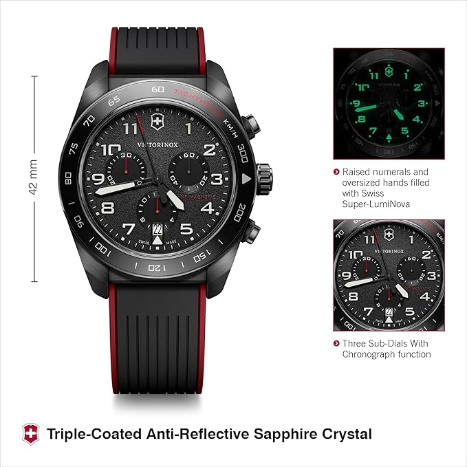Victorinox Swiss Army Chronograph Black Dial Black and Red Rubber Strap Watch