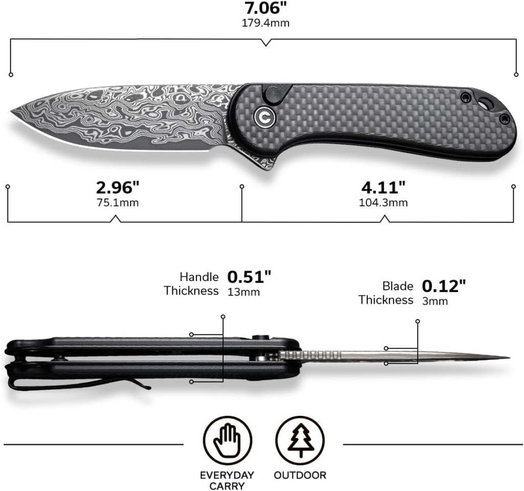 CIVIVI Elementum II Pocket Folding Knife Damascus Blade
