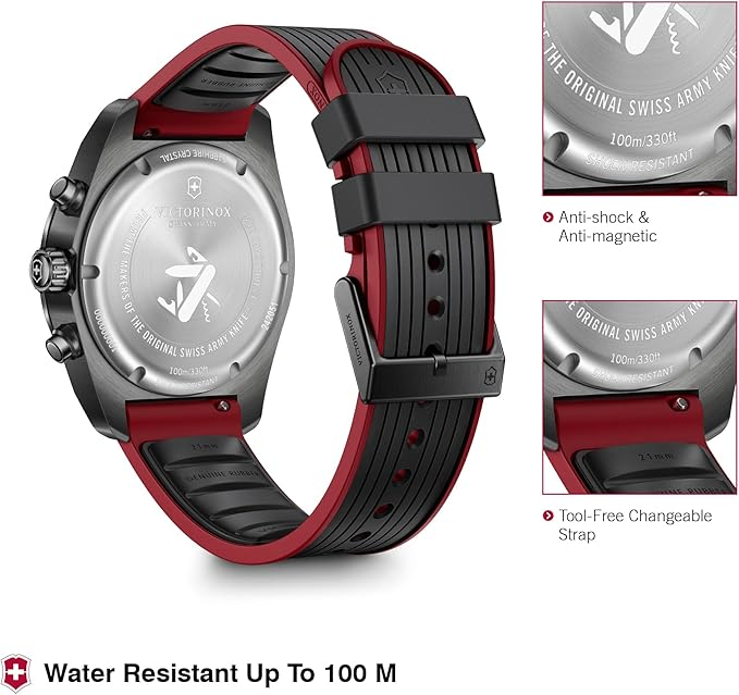 Victorinox Swiss Army Chronograph Black Dial Black and Red Rubber Strap Watch