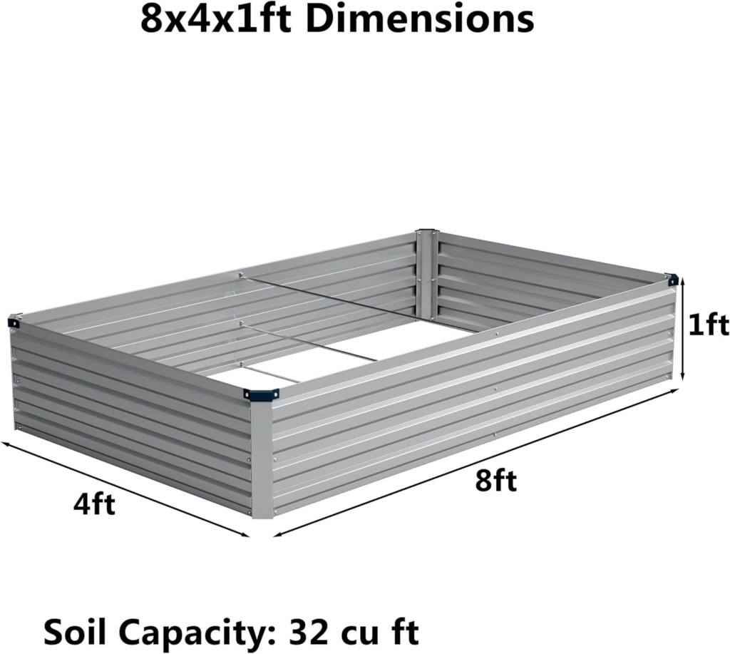 Zunatu 8x4x1 ft Galvanized Raised Garden Beds