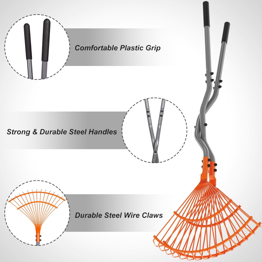 Walensee Leaf Grabber Rake with Long Steel Handle