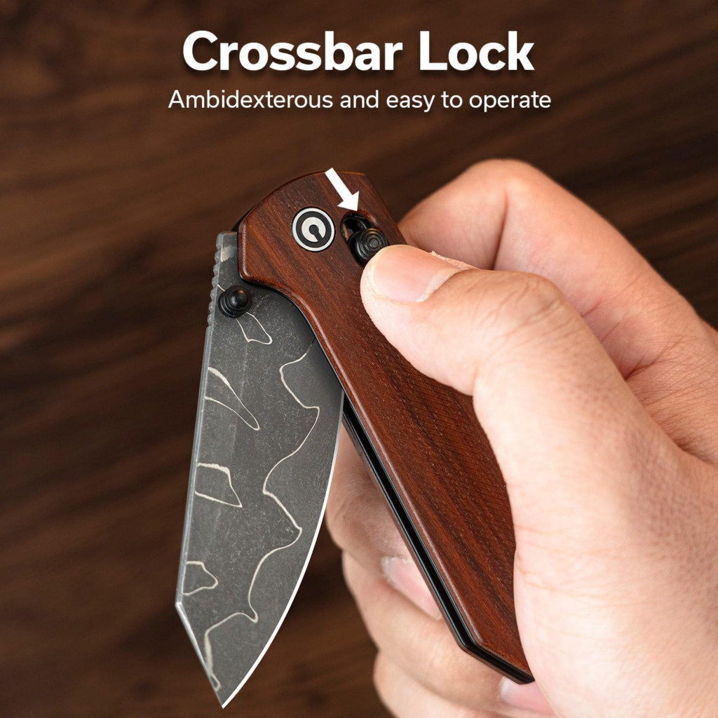 CIVIVI Yonder Folding Pocket Knife Damascus Blade Wood Handle