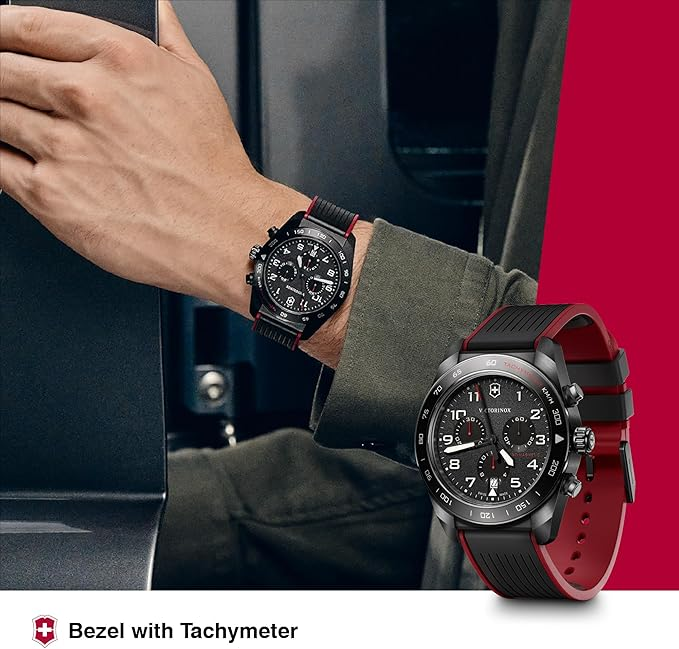 Victorinox Swiss Army Chronograph Black Dial Black and Red Rubber Strap Watch