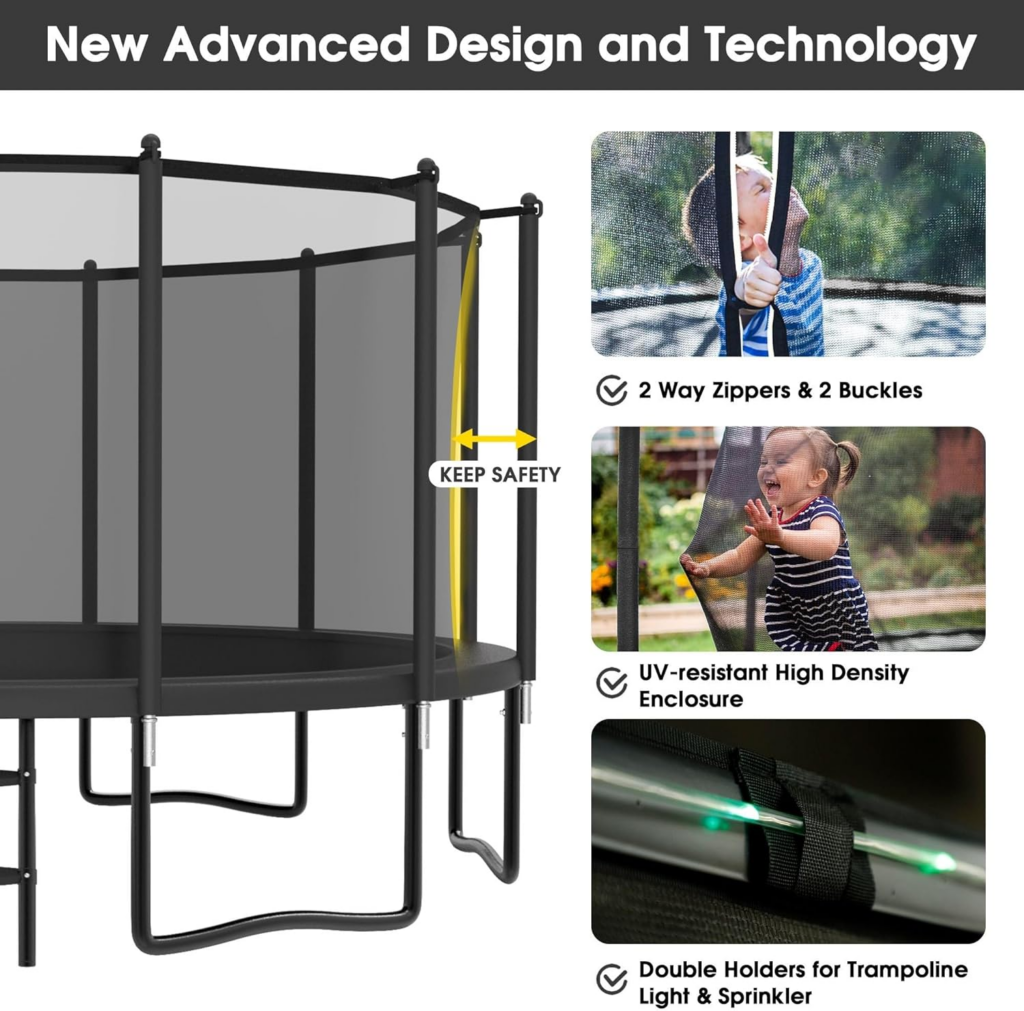 YORIN 16FT Outdoor Trampoline with Basketball Hoop & Enclosure