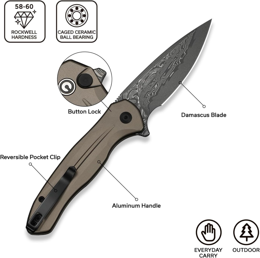 CIVIVI Kitefin Pocket Knife Damascus Blade Folding Knife