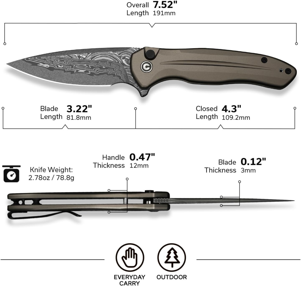 CIVIVI Kitefin Pocket Knife Damascus Blade Folding Knife
