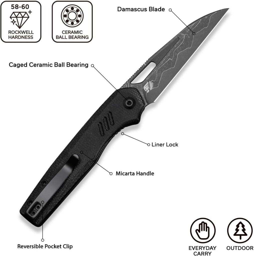 CIVIVI Guile Pocket Knife Folding Knife EDC Damascus Blade
