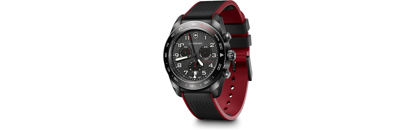 Victorinox Swiss Army Chronograph Black Dial Black and Red Rubber Strap Watch